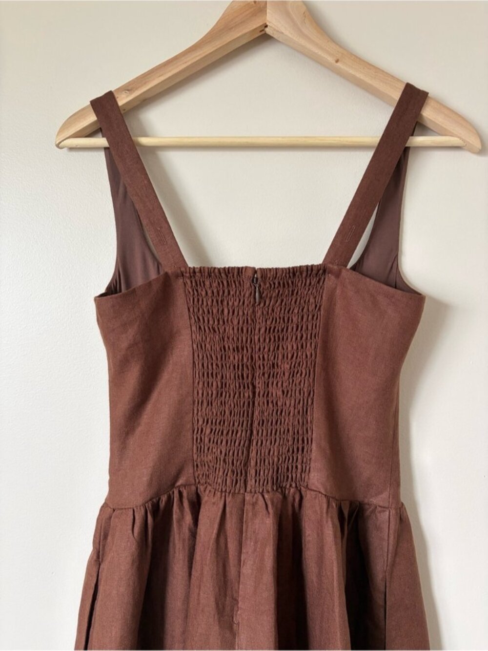 NEW Reformation Janu Square Neck Midi Linen Dress Chocolate Cake Brown US 0 UK 4 - Picture 7 of 11